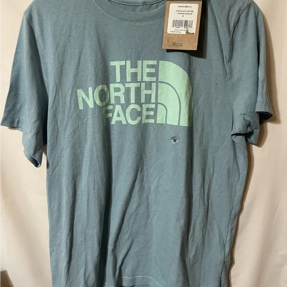 The North Face Men's Gray T-Shirt with Light Green Logo - Picture 3 of 3